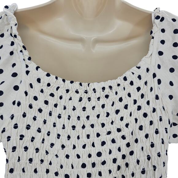 Monteau Los Angeles Womans size XL Polka Dot Puff Sleeve Linen Blend Blouse NWOT - Picture 4 of 8